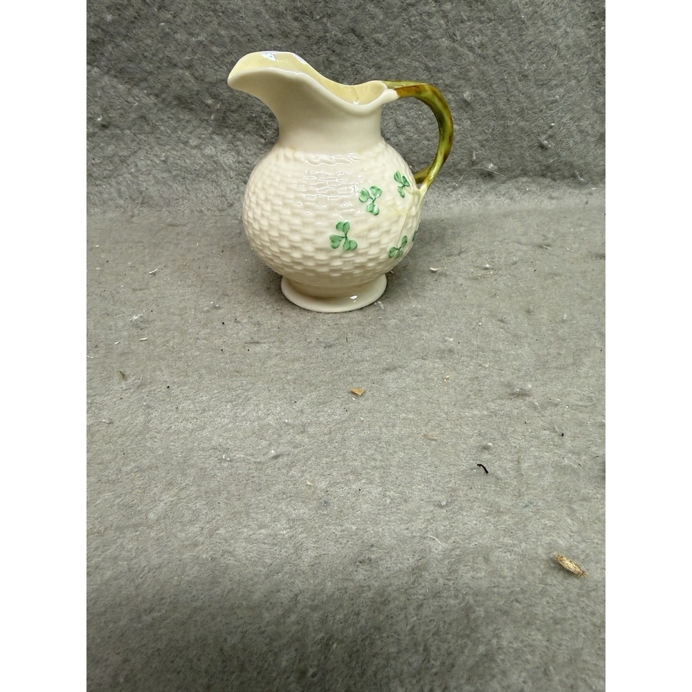 Vtg Belleek 3 1/2 INCH  Shamrock Basket Weave Design Porcelain Creamer/Pitcher